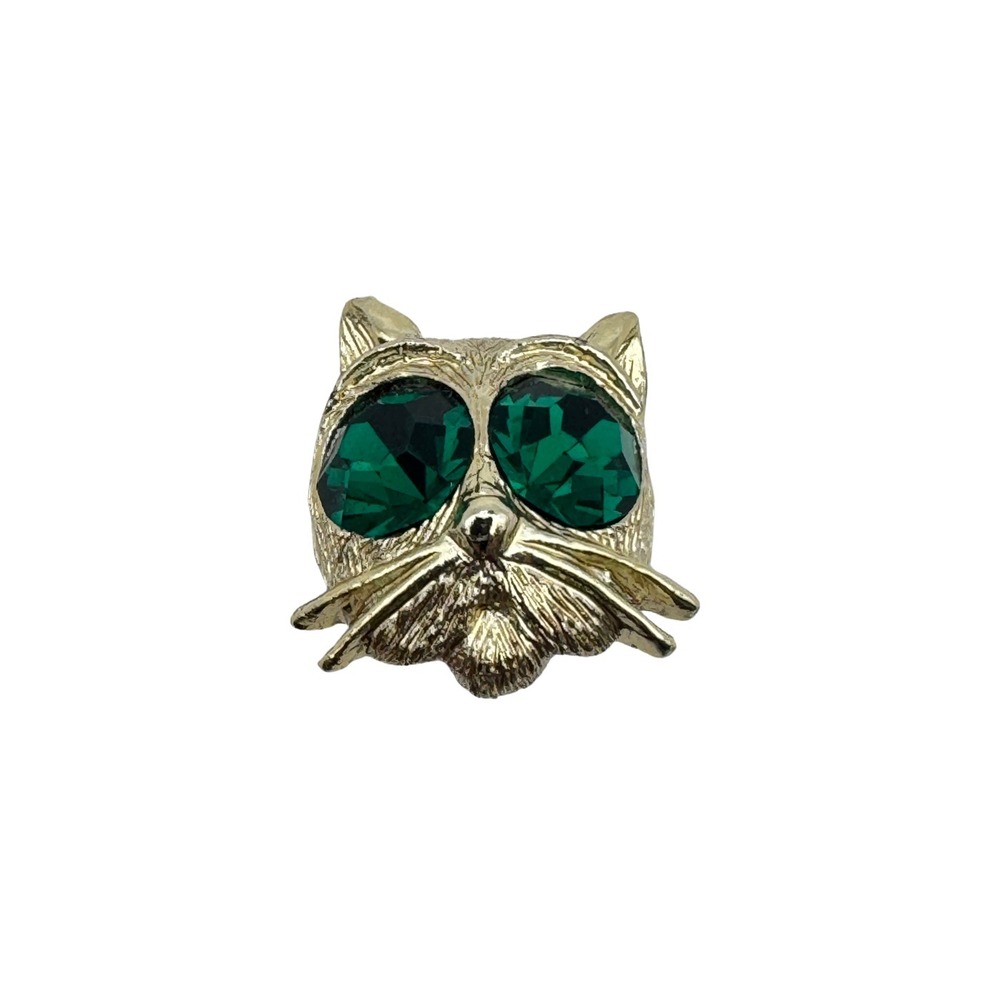 Vintage Little Nemo Cat Face Brooch with Green Eyes